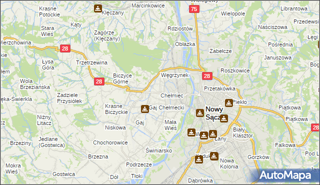 mapa Chełmiec powiat nowosądecki, Chełmiec powiat nowosądecki na mapie Targeo
