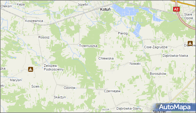 mapa Chlewiska gmina Kotuń, Chlewiska gmina Kotuń na mapie Targeo