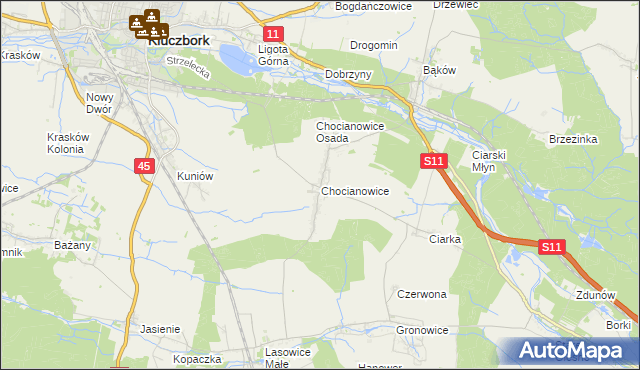 mapa Chocianowice gmina Lasowice Wielkie, Chocianowice gmina Lasowice Wielkie na mapie Targeo
