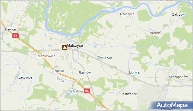 mapa Chomiąża gmina Malczyce, Chomiąża gmina Malczyce na mapie Targeo