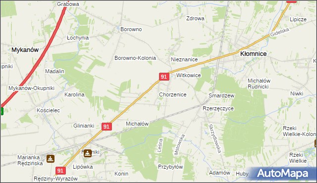 mapa Chorzenice gmina Kłomnice, Chorzenice gmina Kłomnice na mapie Targeo