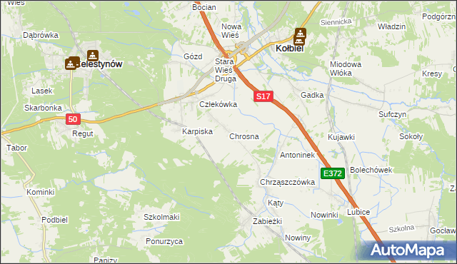 mapa Chrosna gmina Kołbiel, Chrosna gmina Kołbiel na mapie Targeo