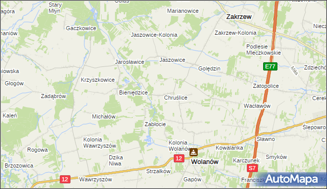 mapa Chruślice, Chruślice na mapie Targeo