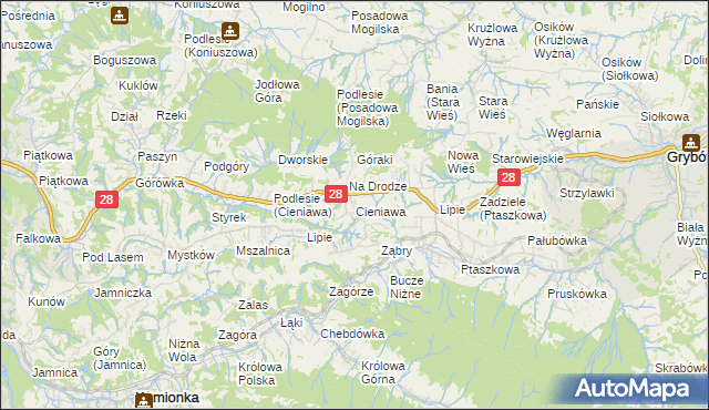 mapa Cieniawa, Cieniawa na mapie Targeo