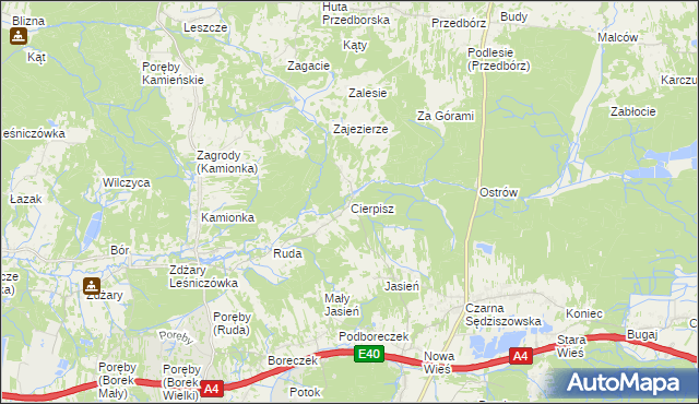 mapa Cierpisz gmina Sędziszów Małopolski, Cierpisz gmina Sędziszów Małopolski na mapie Targeo