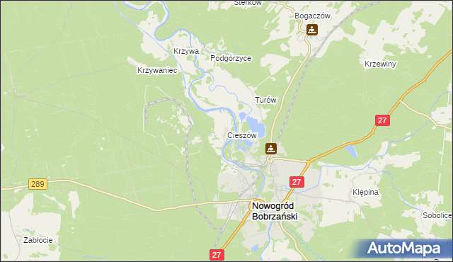 mapa Cieszów gmina Nowogród Bobrzański, Cieszów gmina Nowogród Bobrzański na mapie Targeo