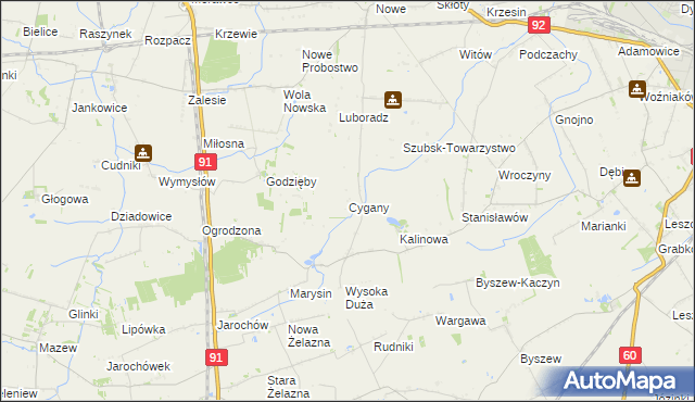 mapa Cygany gmina Krośniewice, Cygany gmina Krośniewice na mapie Targeo