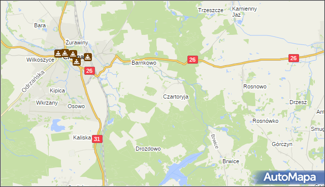 mapa Czartoryja gmina Chojna, Czartoryja gmina Chojna na mapie Targeo