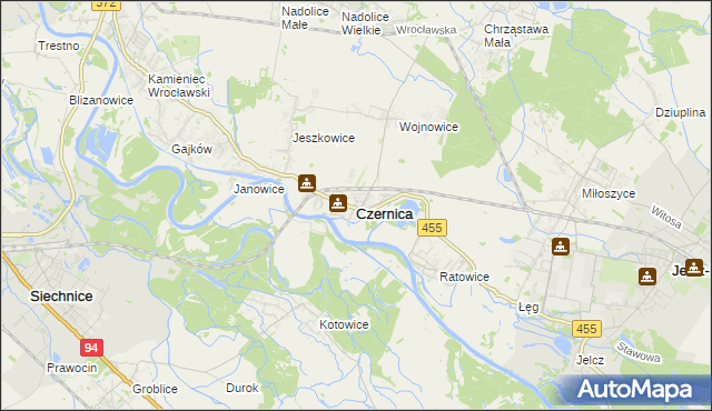 mapa Czernica powiat wrocławski, Czernica powiat wrocławski na mapie Targeo