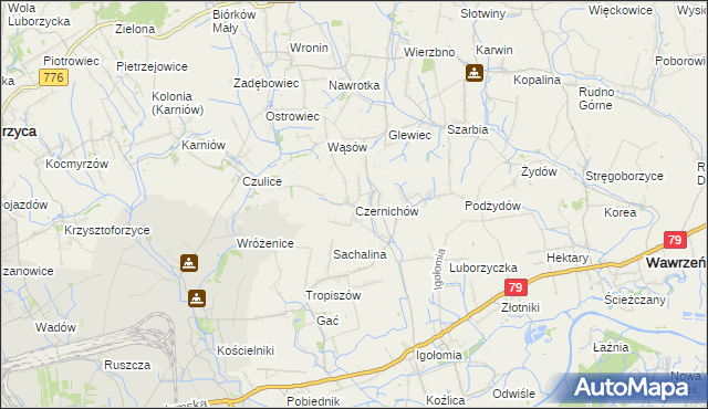 mapa Czernichów gmina Koniusza, Czernichów gmina Koniusza na mapie Targeo