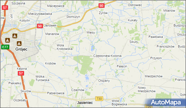 mapa Częstoniew-Kolonia, Częstoniew-Kolonia na mapie Targeo