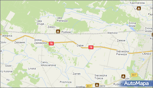 mapa Dąbie gmina Łuków, Dąbie gmina Łuków na mapie Targeo