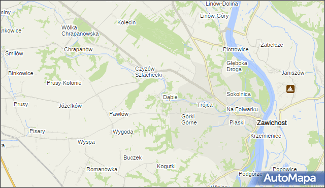 mapa Dąbie gmina Zawichost, Dąbie gmina Zawichost na mapie Targeo