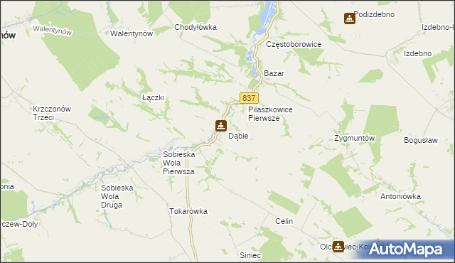 mapa Dąbie gmina Żółkiewka, Dąbie gmina Żółkiewka na mapie Targeo