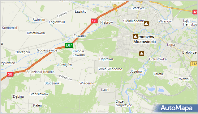 mapa Dąbrowa gmina Tomaszów Mazowiecki, Dąbrowa gmina Tomaszów Mazowiecki na mapie Targeo