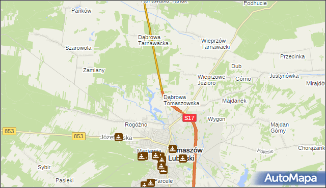 mapa Dąbrowa Tomaszowska, Dąbrowa Tomaszowska na mapie Targeo