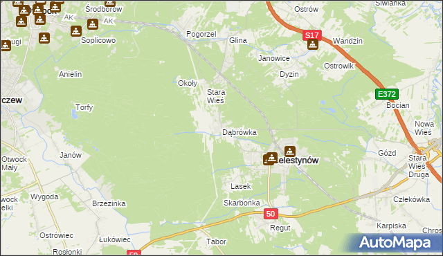 mapa Dąbrówka gmina Celestynów, Dąbrówka gmina Celestynów na mapie Targeo