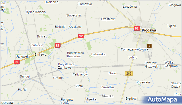 mapa Dąbrówka gmina Kłodawa, Dąbrówka gmina Kłodawa na mapie Targeo