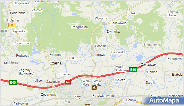 mapa Dąbrówki gmina Czarna, Dąbrówki gmina Czarna na mapie Targeo