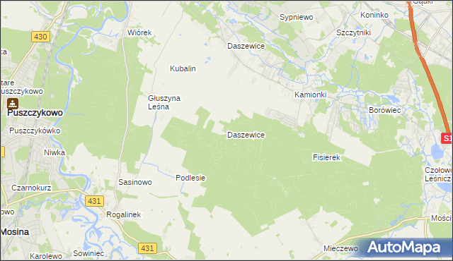 mapa Daszewice gmina Kórnik, Daszewice gmina Kórnik na mapie Targeo