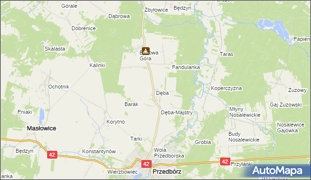 mapa Dęba gmina Ręczno, Dęba gmina Ręczno na mapie Targeo