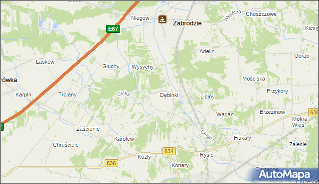 mapa Dębinki gmina Zabrodzie, Dębinki gmina Zabrodzie na mapie Targeo