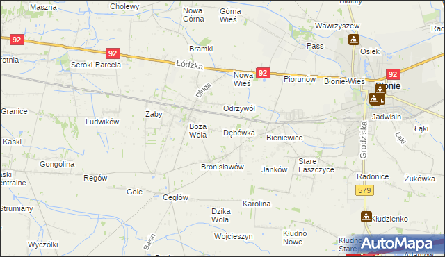 mapa Dębówka gmina Błonie, Dębówka gmina Błonie na mapie Targeo