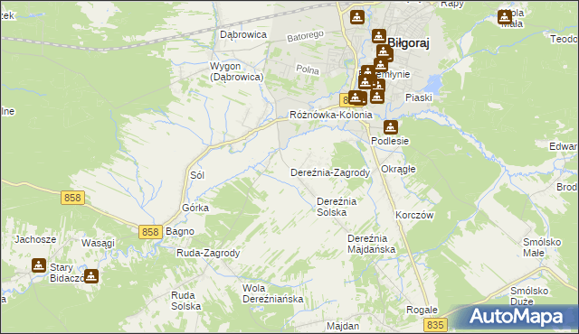 mapa Dereźnia-Zagrody, Dereźnia-Zagrody na mapie Targeo