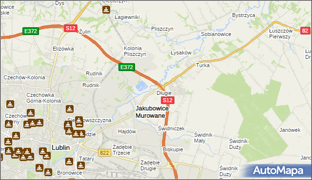 mapa Długie gmina Wólka, Długie gmina Wólka na mapie Targeo