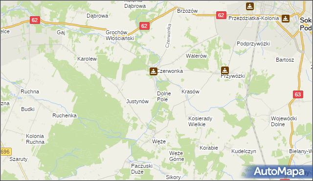 mapa Dolne Pole gmina Sokołów Podlaski, Dolne Pole gmina Sokołów Podlaski na mapie Targeo