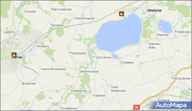 mapa Domanice gmina Mietków, Domanice gmina Mietków na mapie Targeo