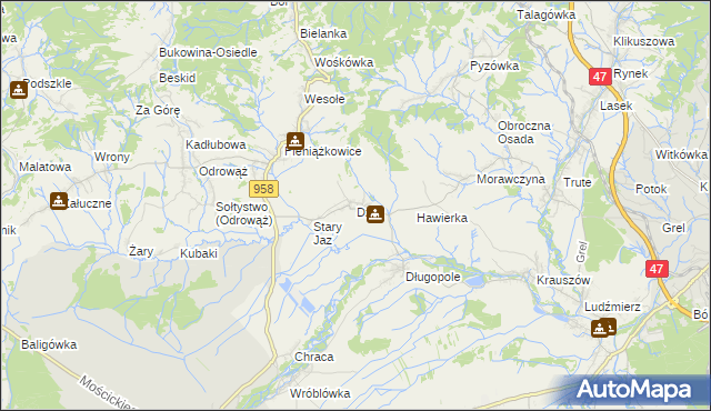mapa Dział gmina Czarny Dunajec, Dział gmina Czarny Dunajec na mapie Targeo