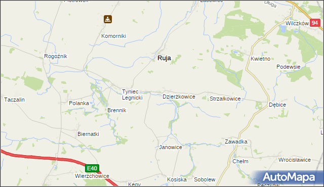 mapa Dzierżkowice gmina Ruja, Dzierżkowice gmina Ruja na mapie Targeo