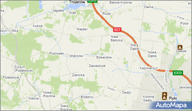 mapa Edwardów gmina Ryki, Edwardów gmina Ryki na mapie Targeo