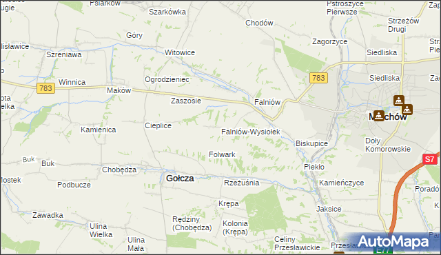 mapa Falniów-Wysiołek, Falniów-Wysiołek na mapie Targeo