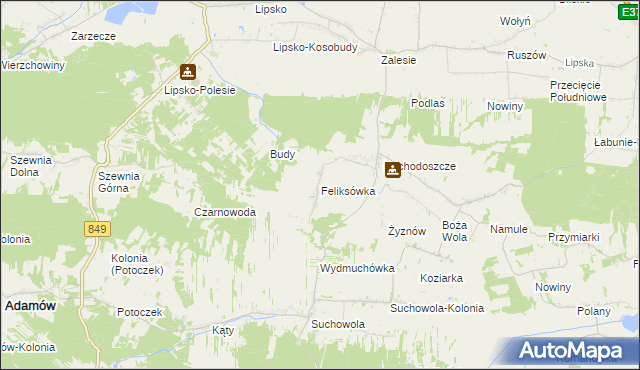 mapa Feliksówka gmina Adamów, Feliksówka gmina Adamów na mapie Targeo