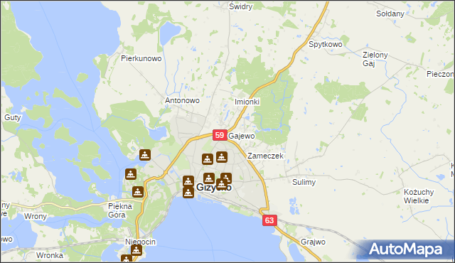 mapa Gajewo gmina Giżycko, Gajewo gmina Giżycko na mapie Targeo