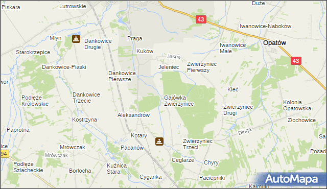 mapa Gajówka Zwierzyniec, Gajówka Zwierzyniec na mapie Targeo