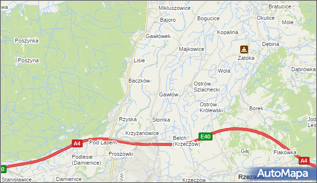 mapa Gawłów gmina Bochnia, Gawłów gmina Bochnia na mapie Targeo