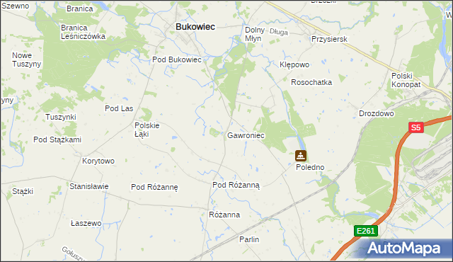 mapa Gawroniec gmina Bukowiec, Gawroniec gmina Bukowiec na mapie Targeo