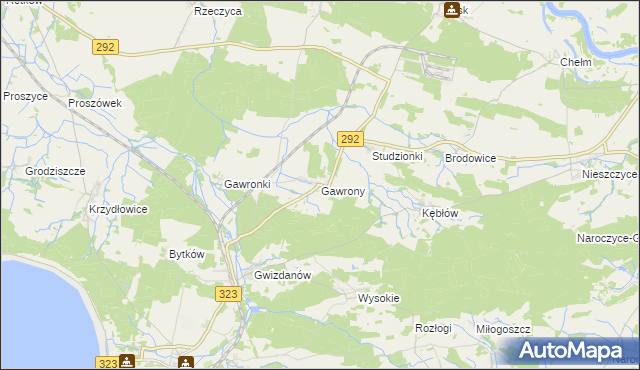 mapa Gawrony gmina Rudna, Gawrony gmina Rudna na mapie Targeo