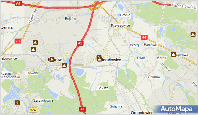 mapa Gierałtowice powiat gliwicki, Gierałtowice powiat gliwicki na mapie Targeo