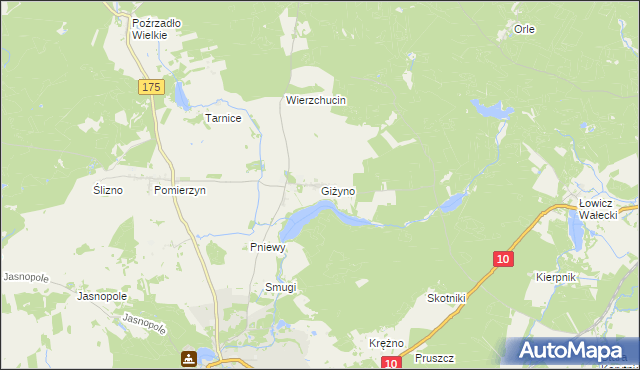 mapa Giżyno gmina Kalisz Pomorski, Giżyno gmina Kalisz Pomorski na mapie Targeo