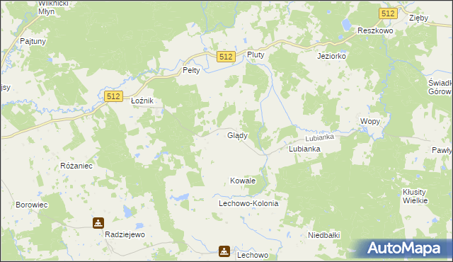 mapa Glądy gmina Pieniężno, Glądy gmina Pieniężno na mapie Targeo
