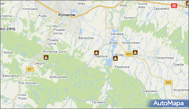 mapa Głębokie gmina Rymanów, Głębokie gmina Rymanów na mapie Targeo