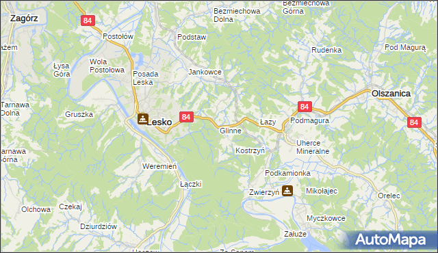 mapa Glinne gmina Lesko, Glinne gmina Lesko na mapie Targeo