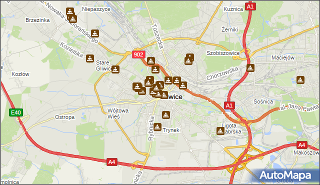 mapa Gliwic, Gliwice na mapie Targeo