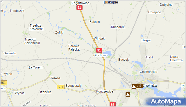 mapa Głuchowo gmina Chełmża, Głuchowo gmina Chełmża na mapie Targeo
