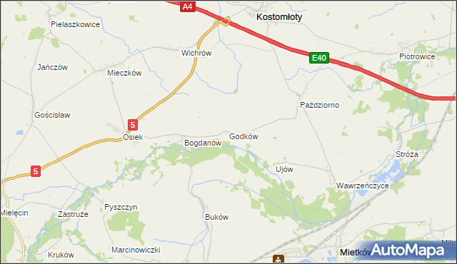 mapa Godków gmina Kostomłoty, Godków gmina Kostomłoty na mapie Targeo