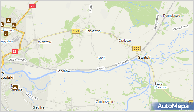 mapa Górki gmina Santok, Górki gmina Santok na mapie Targeo